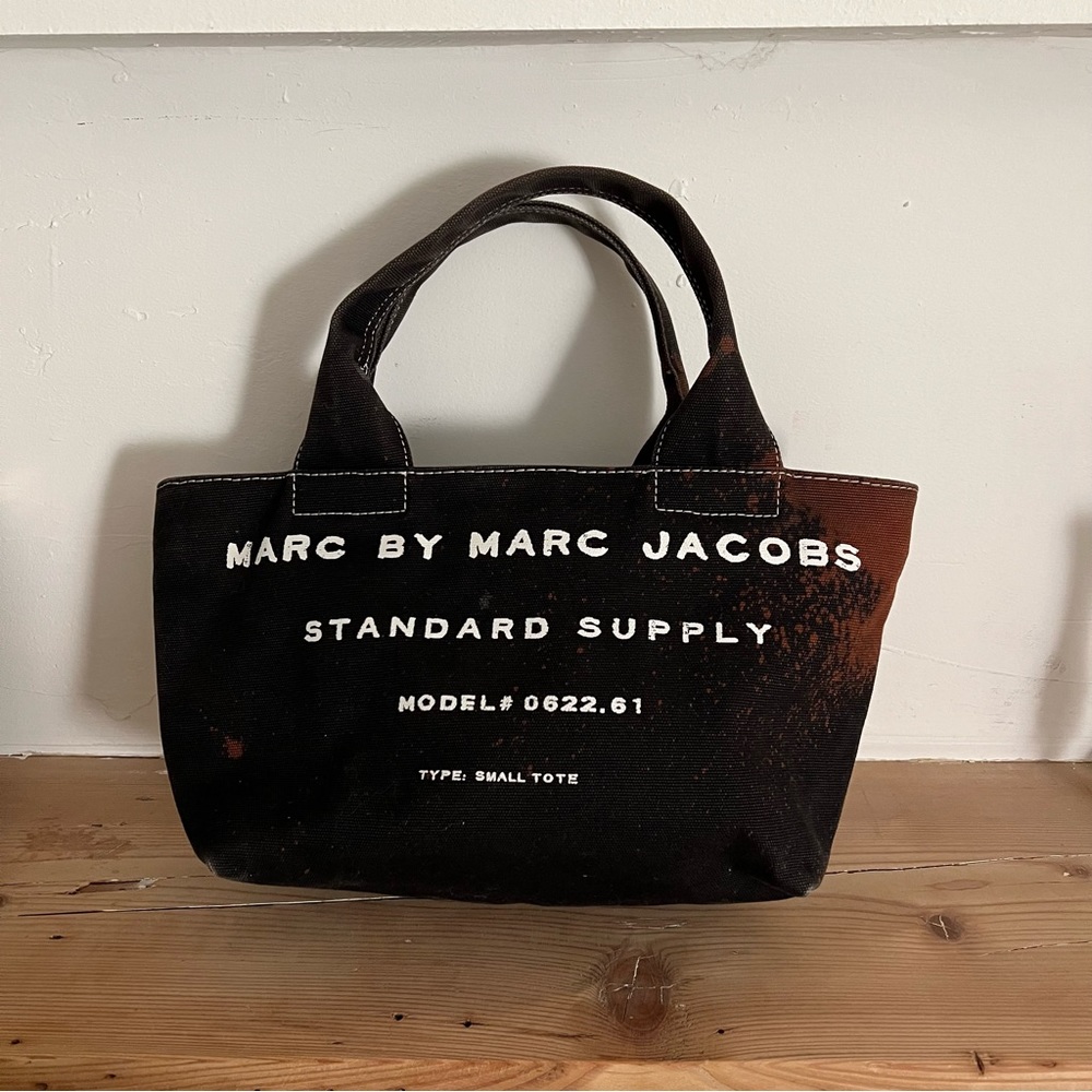 MARC BY MARC JACOBS BLACK STANDARD SUPPLY SMALL TOTE CUSTOM BLEACH PAINT…